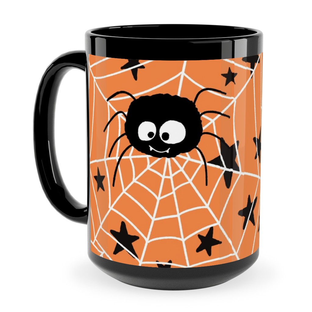 Cute Hand-Drawn Spider Halloween - Orange Ceramic Mug, Black,  , 15oz, Orange