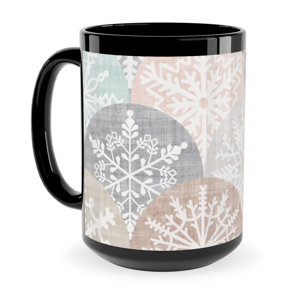 Winter Snowflake Scales - Neutral Ceramic Mug, Black, , 15oz, Beige, Pearl