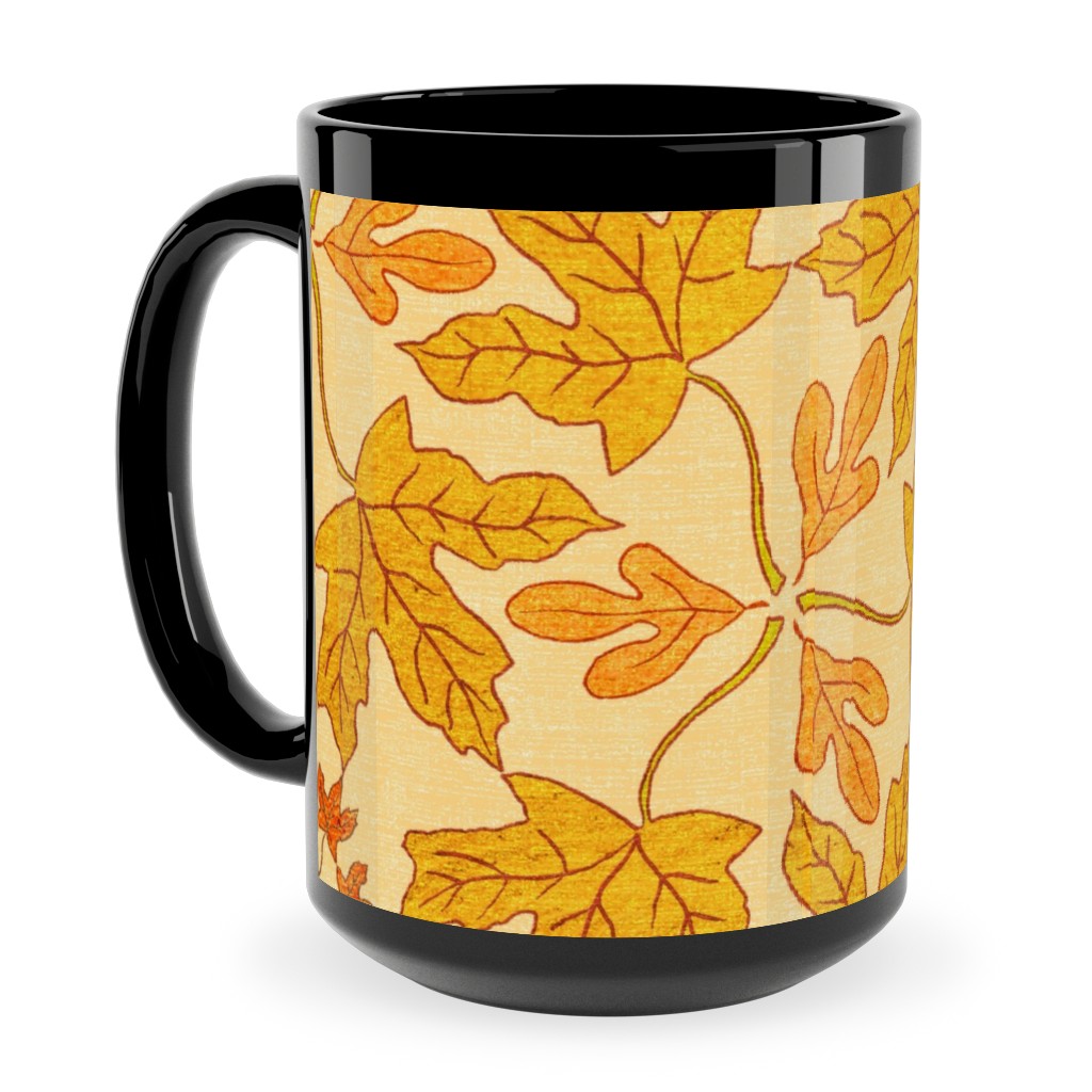 Autumn Leaf Kaleidoscope Ceramic Mug, Black, , 15oz, Orange, Orange