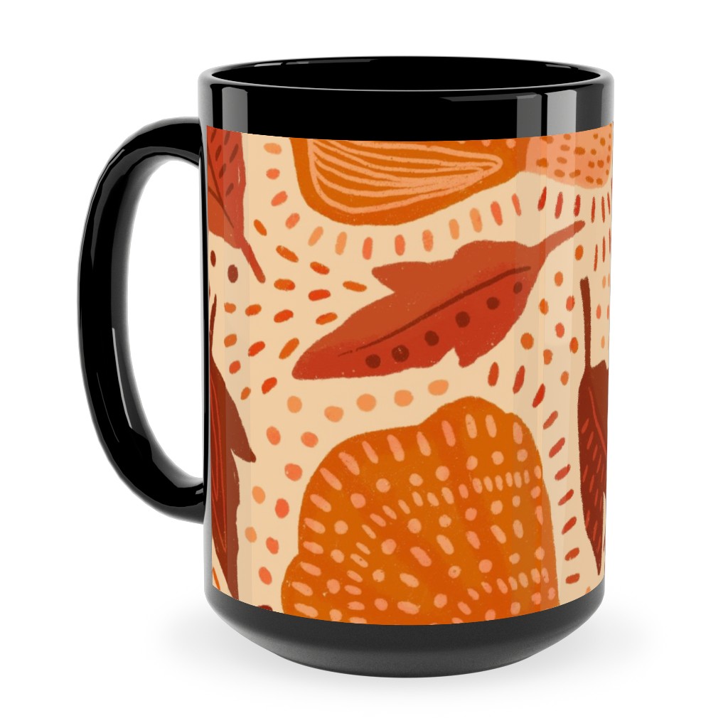 Autumn Mushrooms and Fallen Leaves Ceramic Mug, Black, , 15oz, Orange, Orange