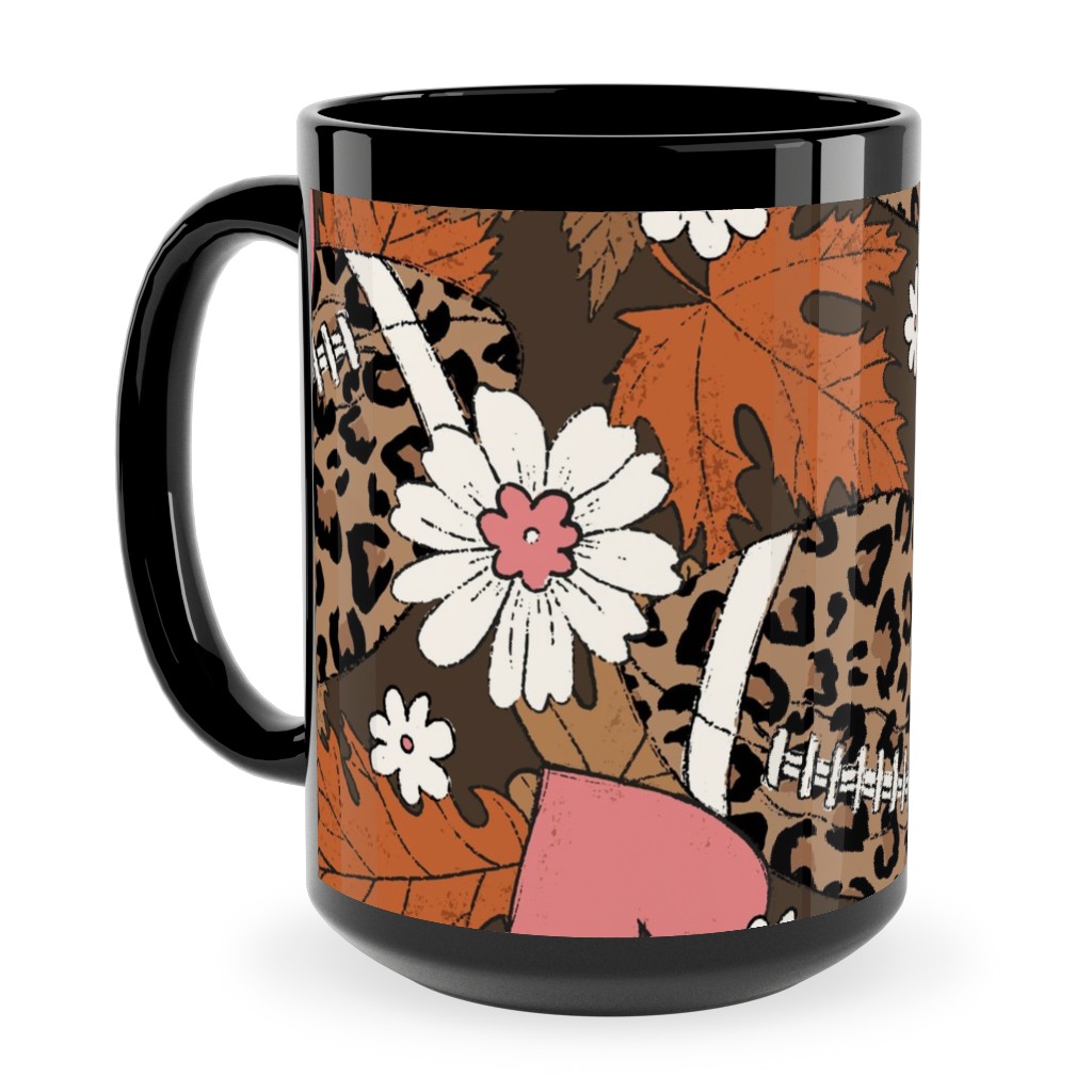 Football Fall and Florals Ceramic Mug, Black,  , 15oz, Brown