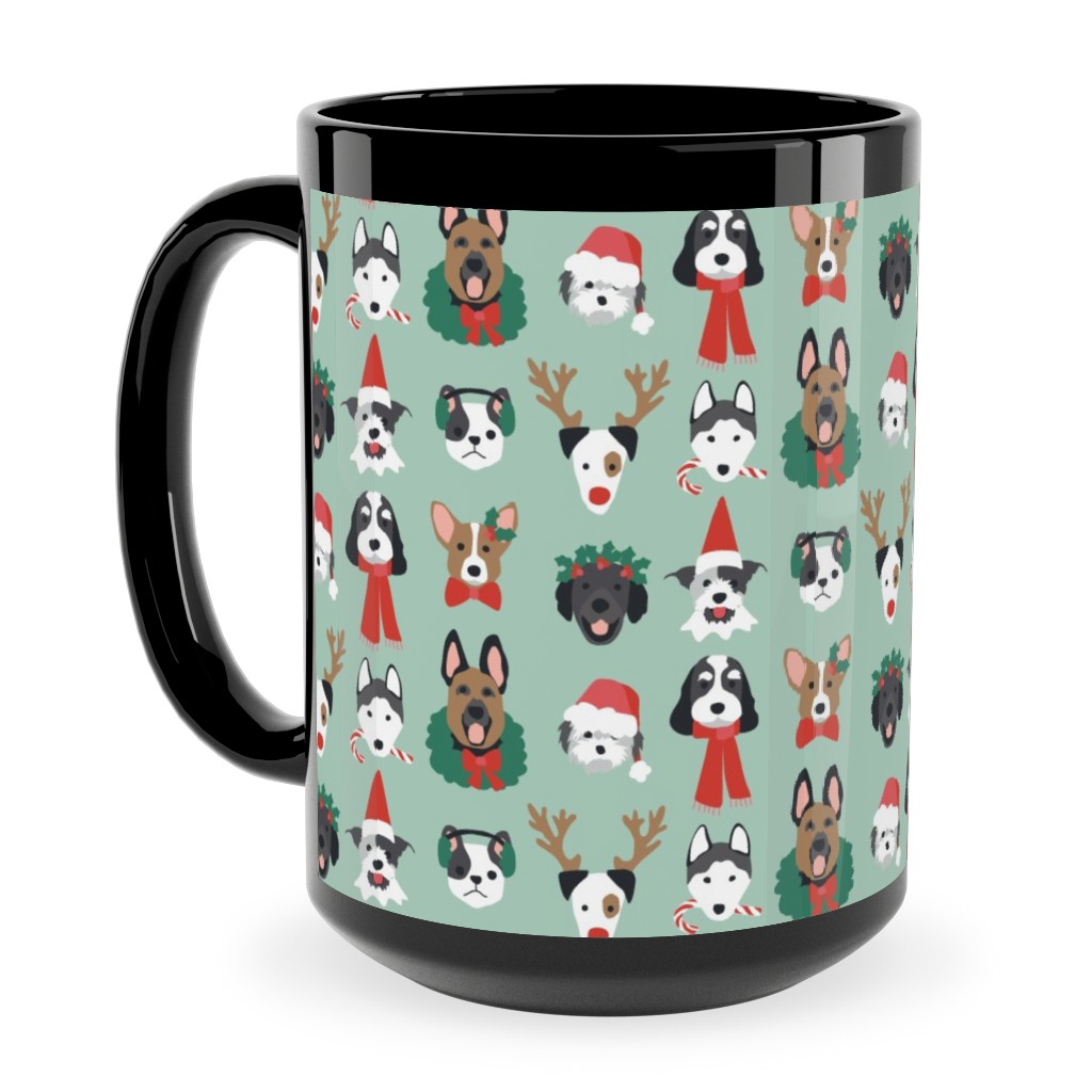 Christmas Holiday Puppy Dogs - Green Ceramic Mug, Black, , 15oz, Green, Classic Green