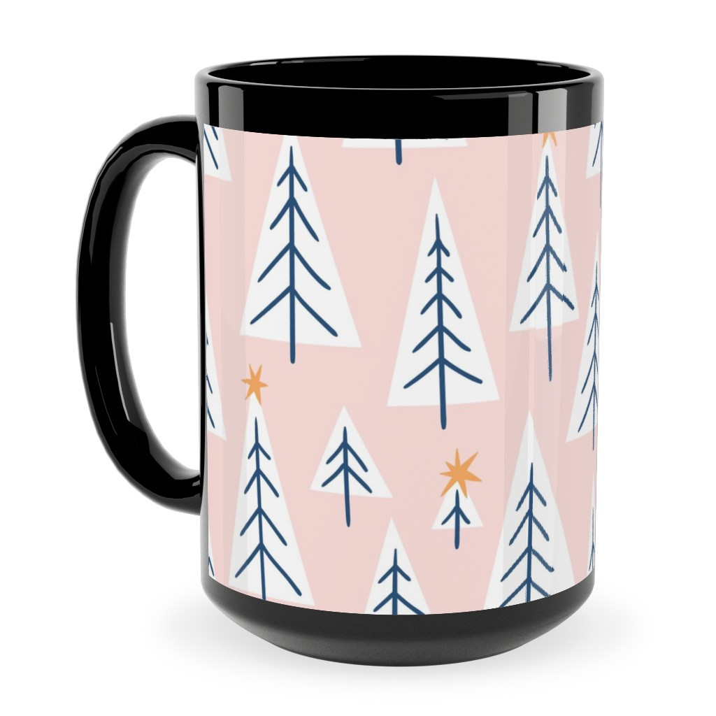 Christmas Forest on Pink Ceramic Mug, Black,  , 15oz, Pink