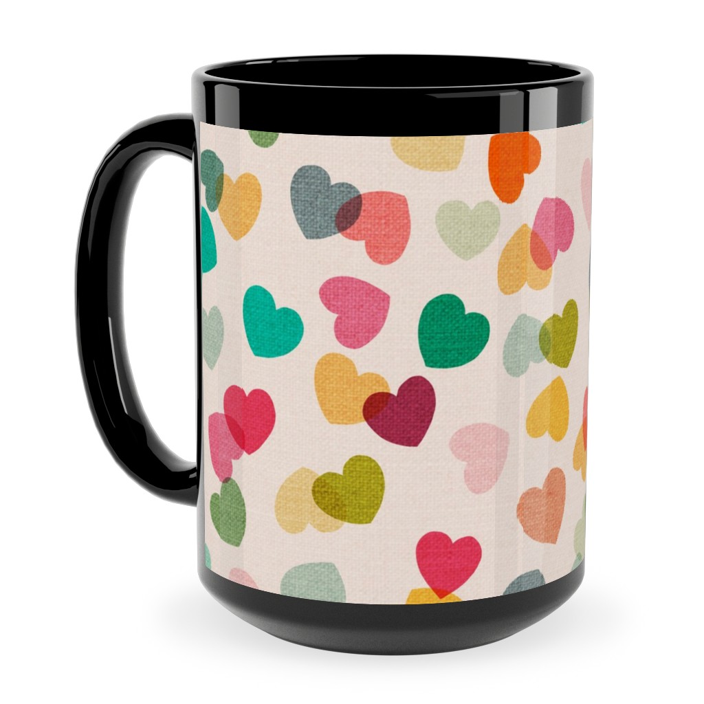 Heart Confetti - Pink Multi Ceramic Mug, Black, , 15oz, Multicolor