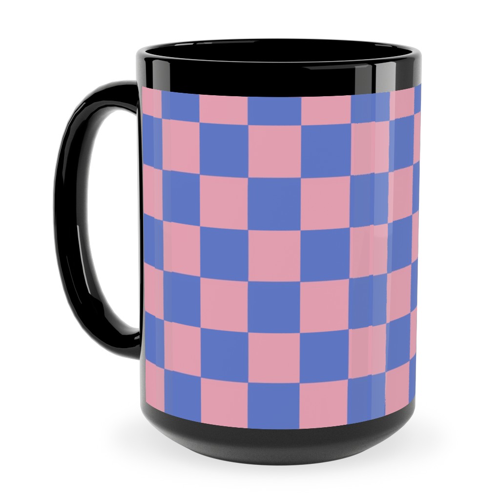 Fun Checkers - Pink and Purple Ceramic Mug, Black,  , 15oz, Pink