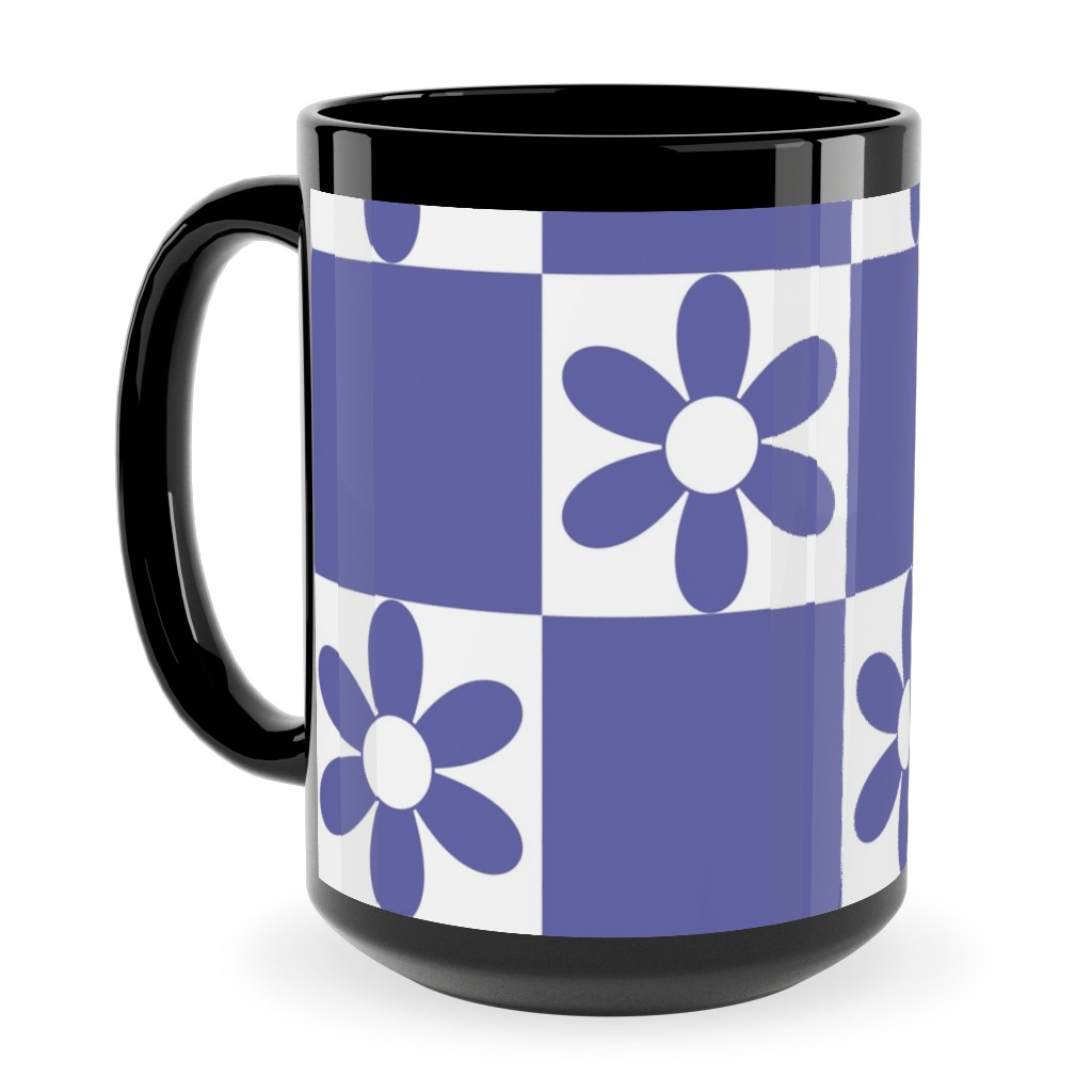 Daisy Checkerboard Ceramic Mug, Black, , 15oz, Purple, Viola