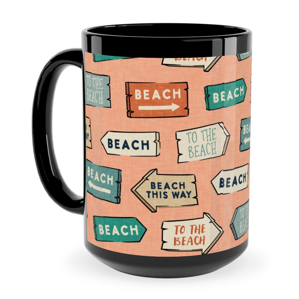 Beach Signs - To the Beach - Peach Ceramic Mug, Black,  , 15oz, Orange