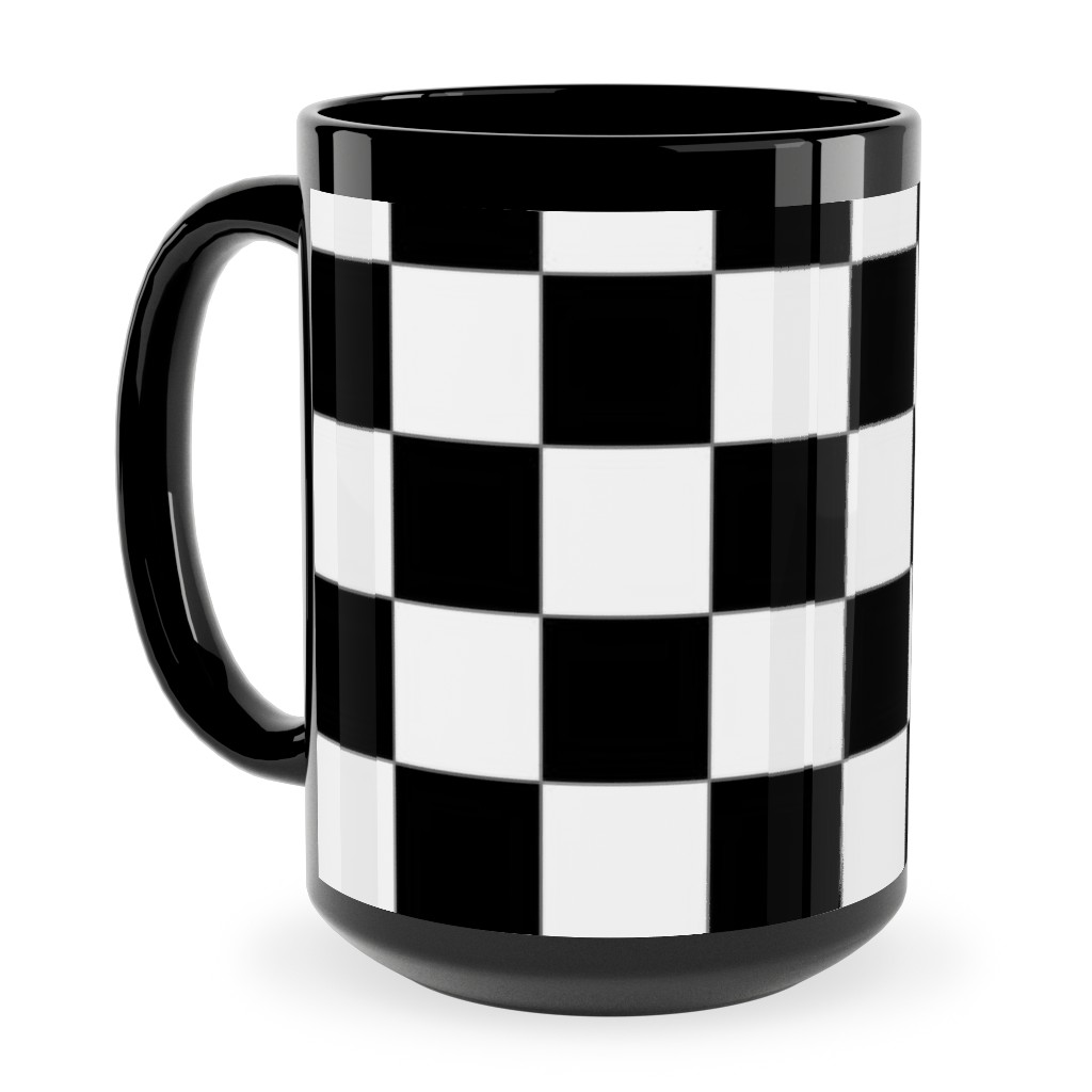 Checker - Black and White Ceramic Mug, Black, , 15oz, Black, Black