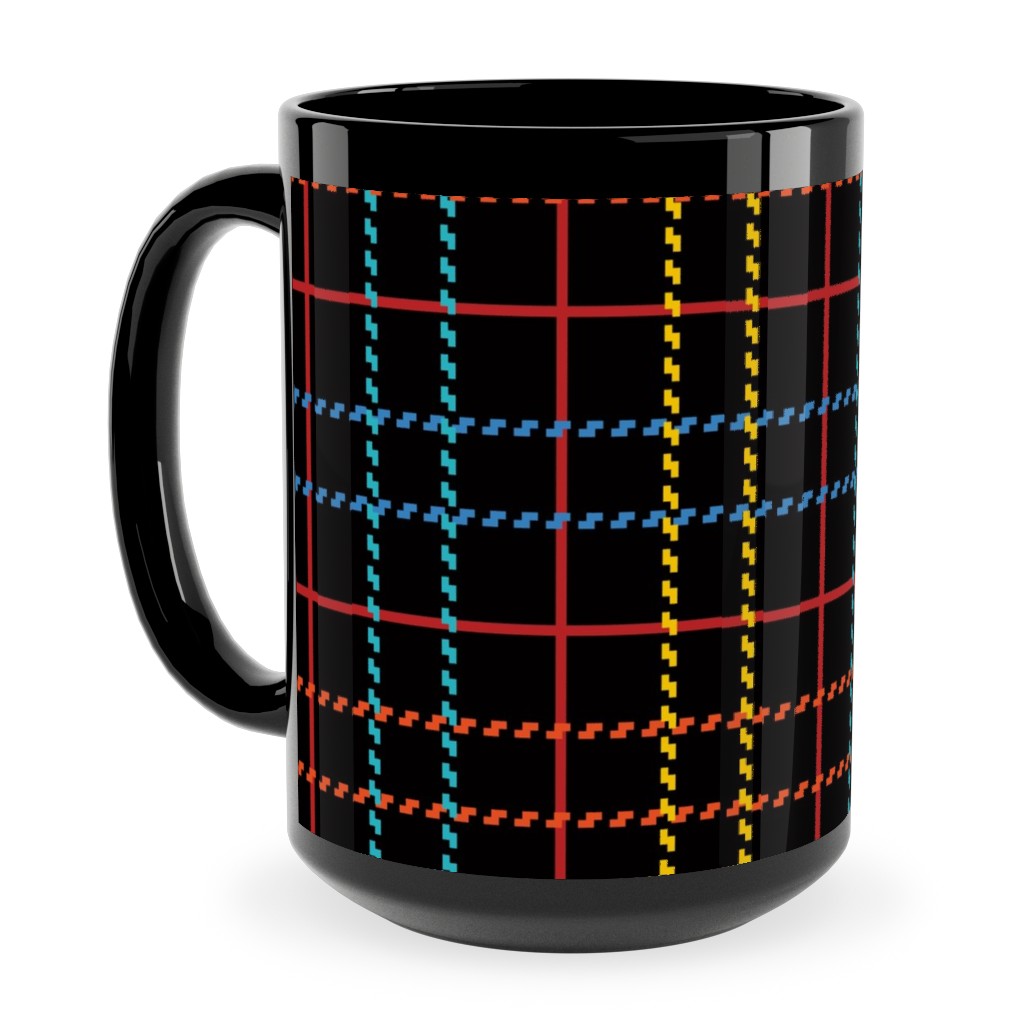Grid Plaid - Dark Multi Ceramic Mug, Black, , 15oz, Black, Black