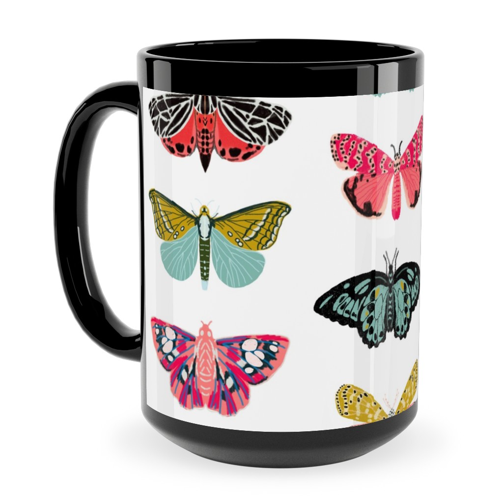 Moths and Butterflies Spring Garden - Light Ceramic Mug, Black, , 15oz, Multicolor