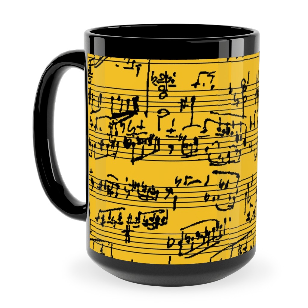 Handwritten Sheet Music Ceramic Mug, Black, , 15oz, Yellow, Creamsicle