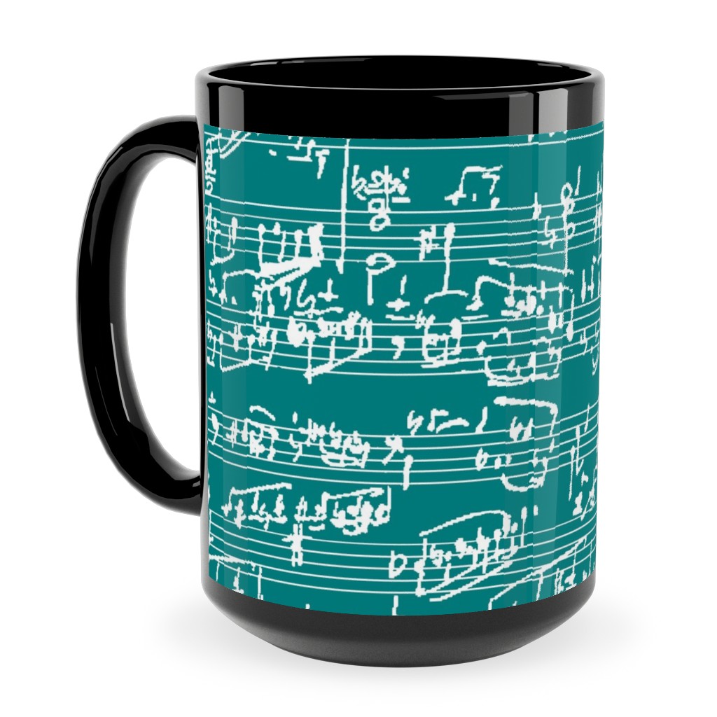 Handwritten Sheet Music Ceramic Mug, Black,  , 15oz, Green