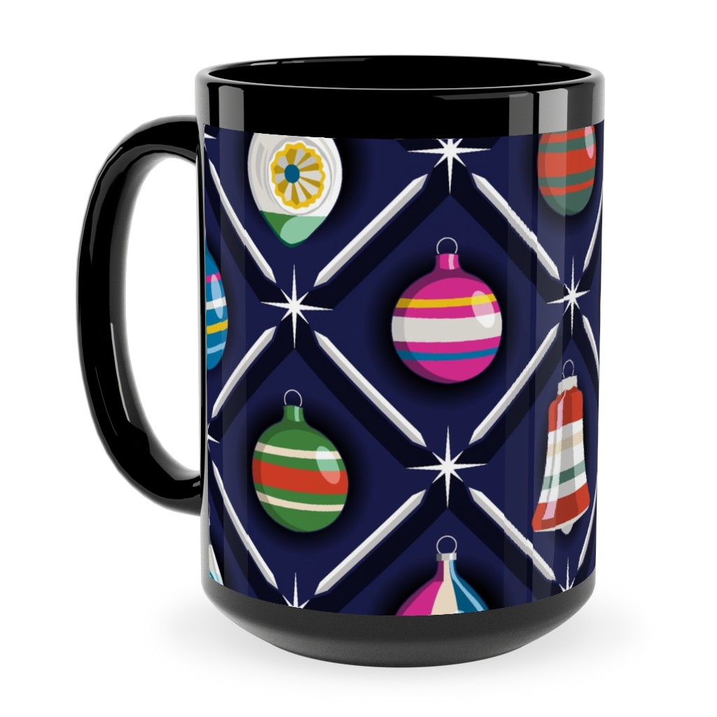 Shiny & Bright, Vintage Glass Ornaments - Multi Ceramic Mug, Black, , 15oz, Multicolor