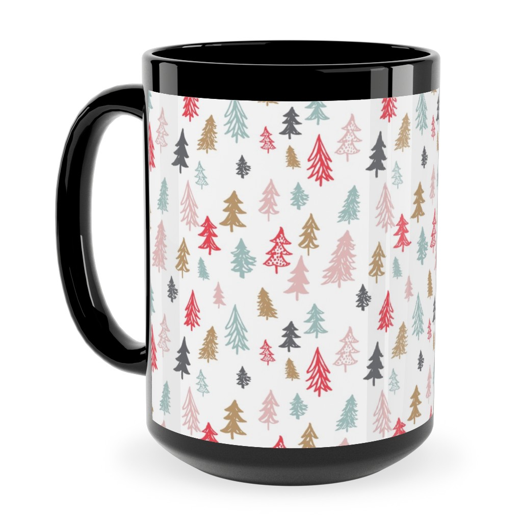 Forest Sketch - Red and Pink Ceramic Mug, Black, , 15oz, Red, Red