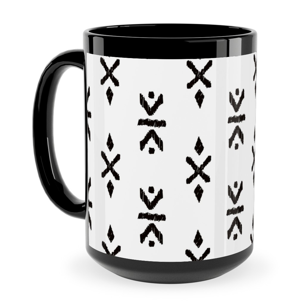 Monochrome Tribal Print - Neutral Ceramic Mug, Black, , 15oz, White, White