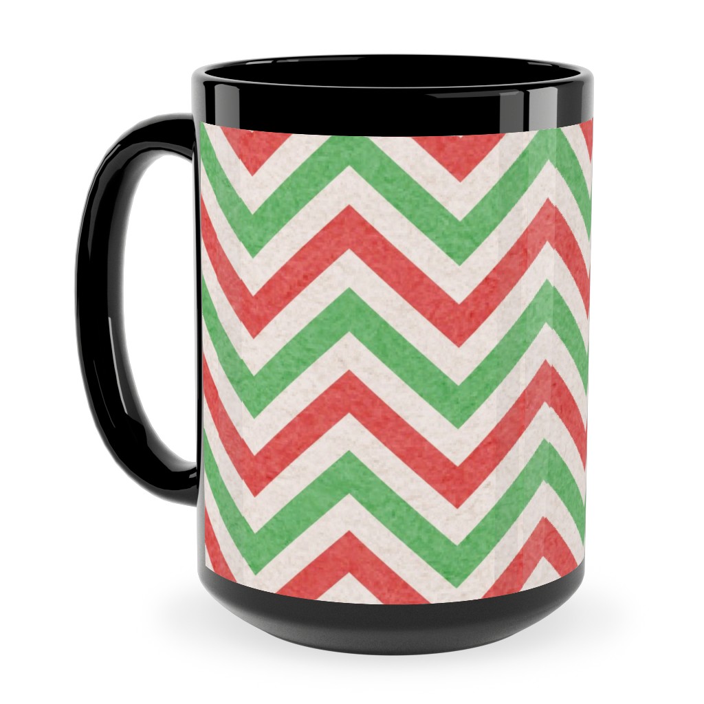 Mottled Holiday Zigzags Ceramic Mug, Black,  , 15oz, Multicolor