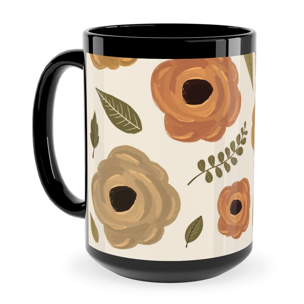 Fall Flowers - Light Ceramic Mug, Black, , 15oz, Multicolor