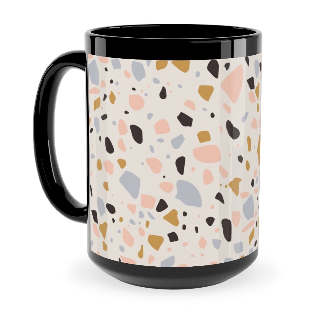 Terrazzo Coral - Gold Ceramic Mug, Black, , 15oz, Beige, Pearl