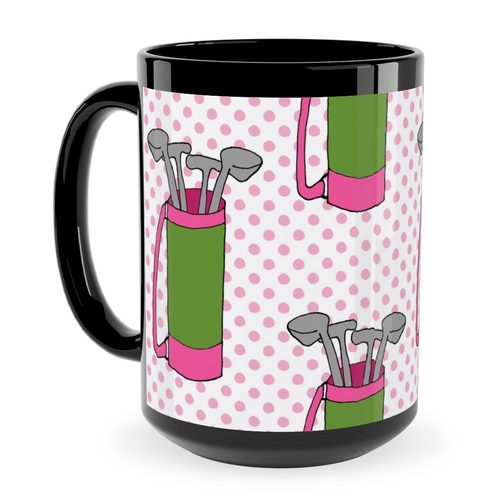 Golf Club Pattern - Green and Pink Ceramic Mug, Black,  , 15oz, Pink