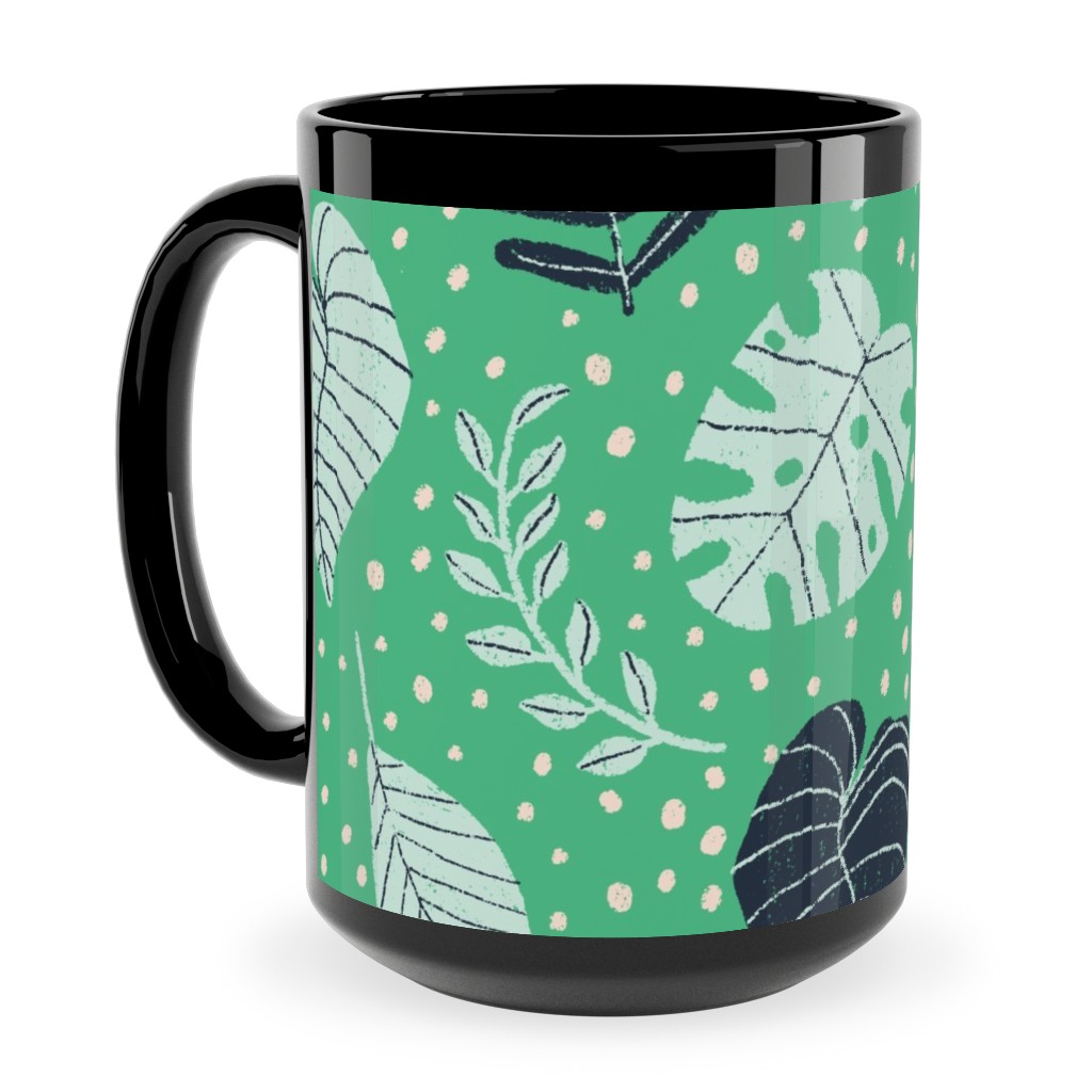 Leafy Jungle - Green Ceramic Mug, Black, , 15oz, Green, Classic Green