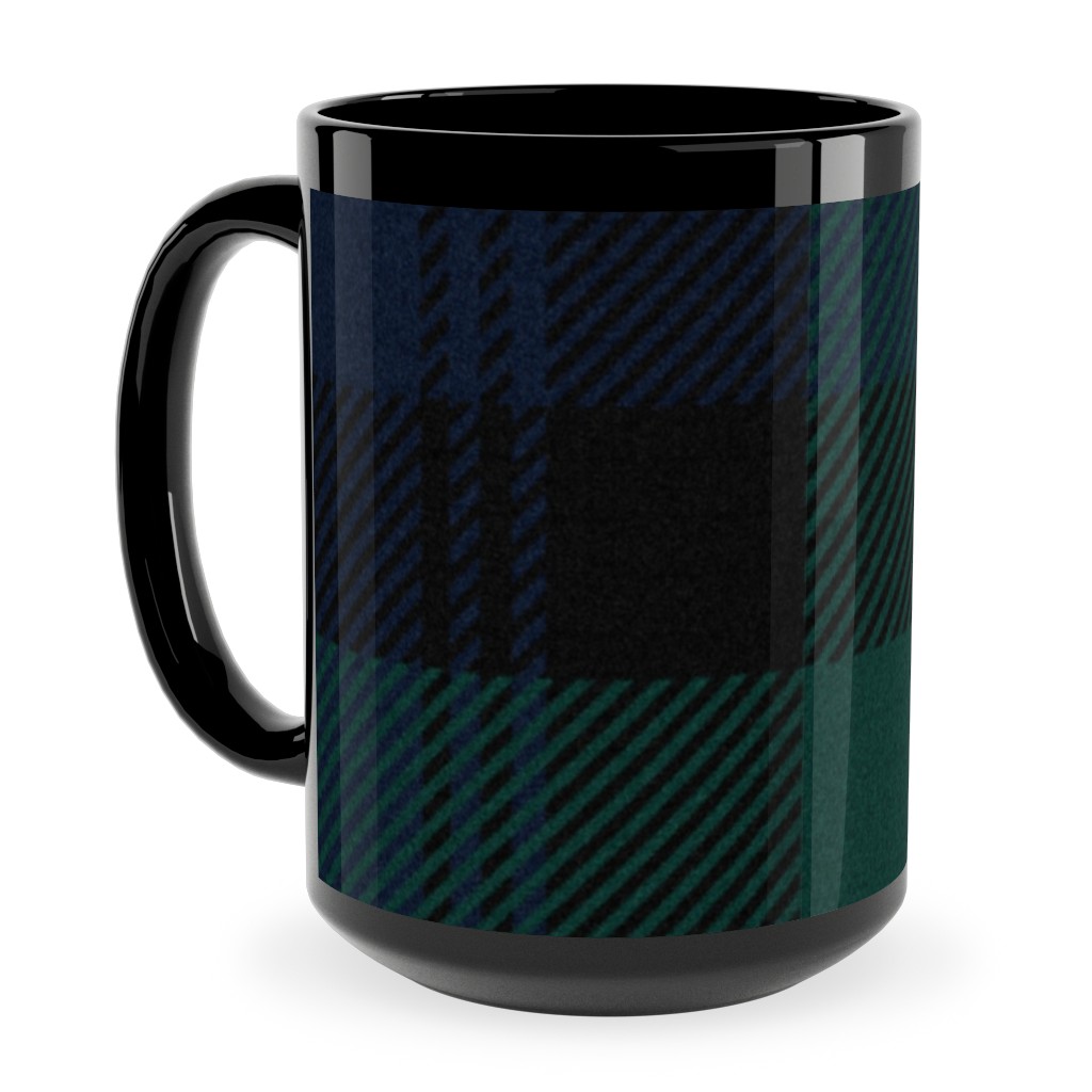 Blackwatch Tartan - Black Ceramic Mug, Black, , 15oz, Black, Black