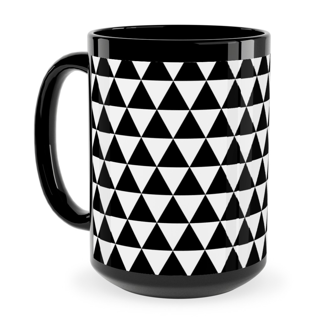 Triangles - Geometric - Black & White Ceramic Mug, Black, , 15oz, Black, Black