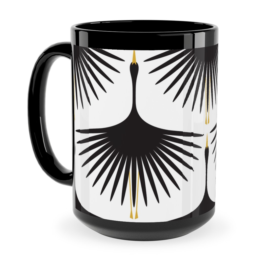 Art Deco Swans Ceramic Mug, Black, , 15oz, White, White