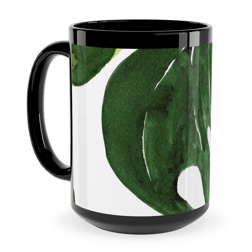 Monstera Tropical Leaves - Green Ceramic Mug, Black, , 15oz, Green, Classic Green