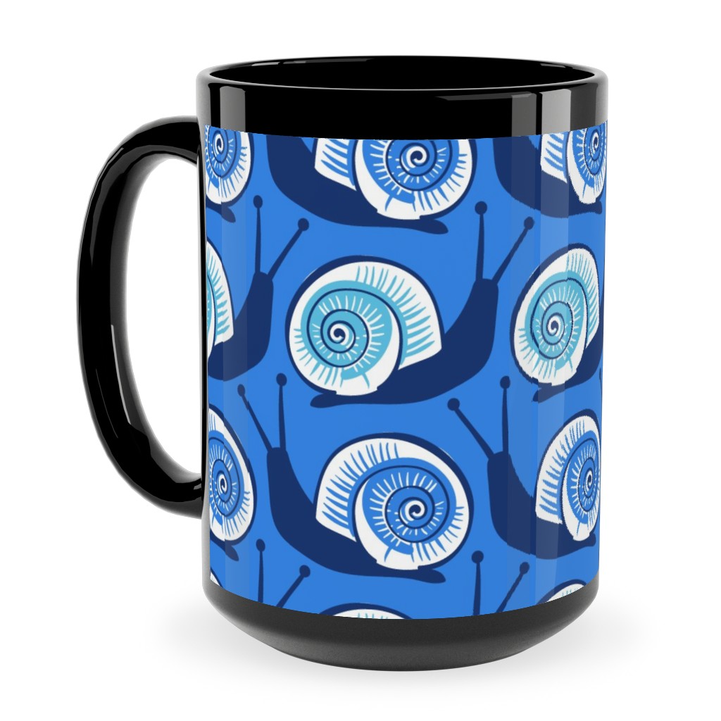 Snails Ceramic Mug, Black,  , 15oz, Blue