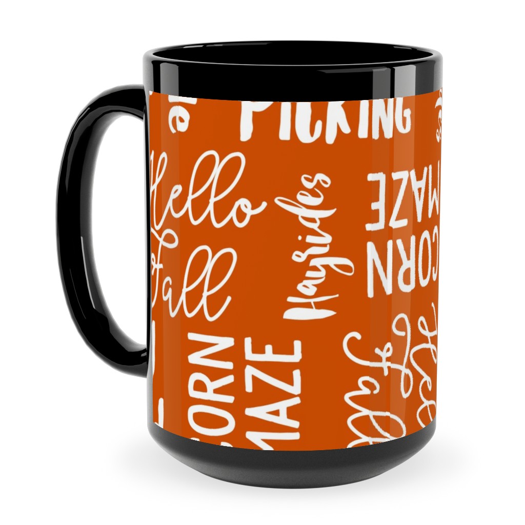 Favorite Things of Fall - Fall Words on Cider Ceramic Mug, Black,  , 15oz, Orange