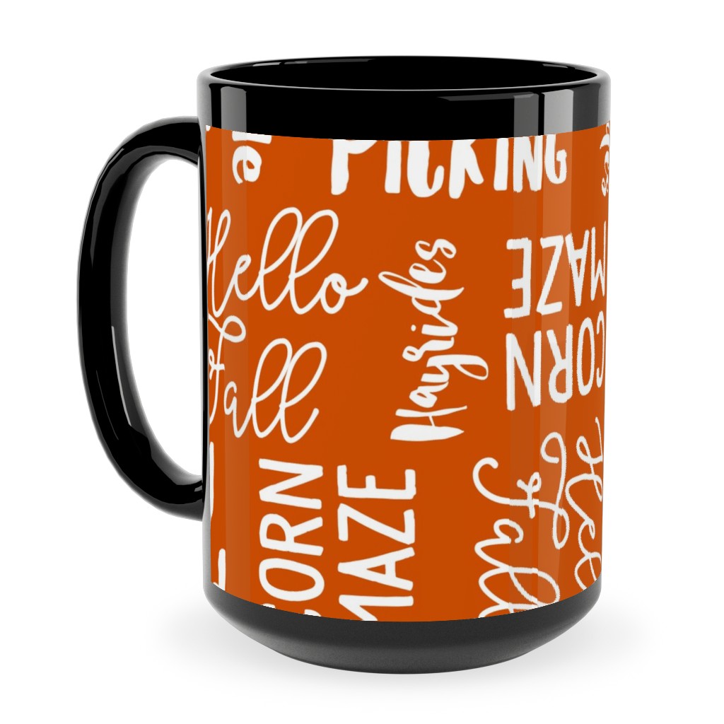Favorite Things of Fall - Fall Words on Cider Ceramic Mug, Black, , 15oz, Orange, Orange