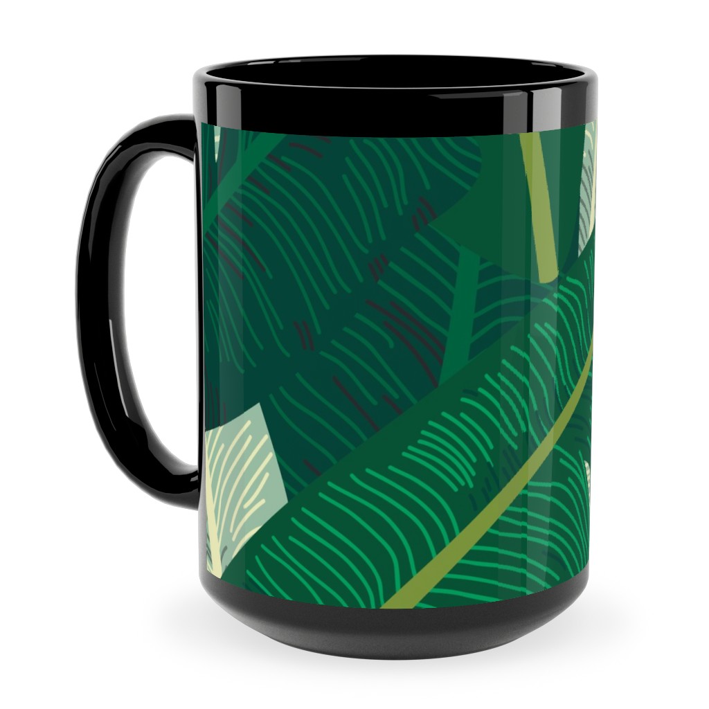 Classic Banana Leaves - Palm Springs Green Ceramic Mug, Black,  , 15oz, Green