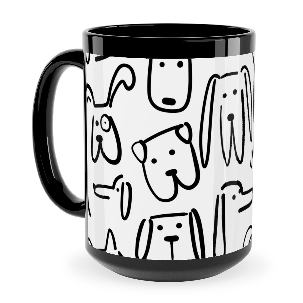 Playful Pups - Black and White Ceramic Mug, Black, , 15oz, White, White