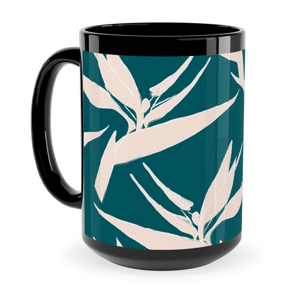 Freehand Birds of Paradies - Forest and Peach Ceramic Mug, Black, , 15oz, Green, Classic Green