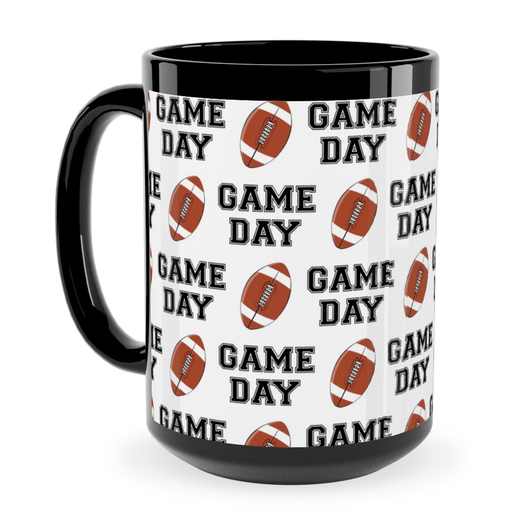 Game Day - College Football - Black and White Ceramic Mug, Black,  , 15oz, Brown