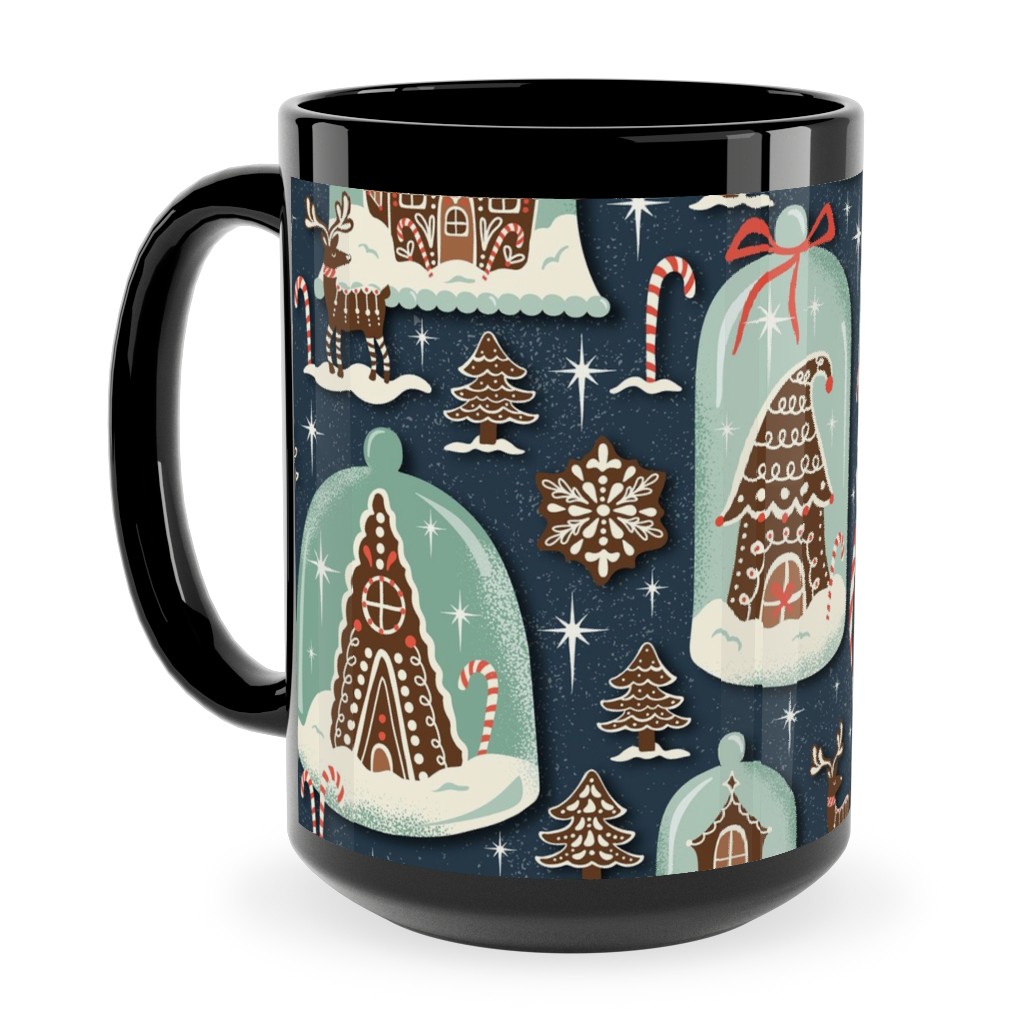 Christmas Gingerbread Village - Blue Ceramic Mug, Black, , 15oz, Multicolor