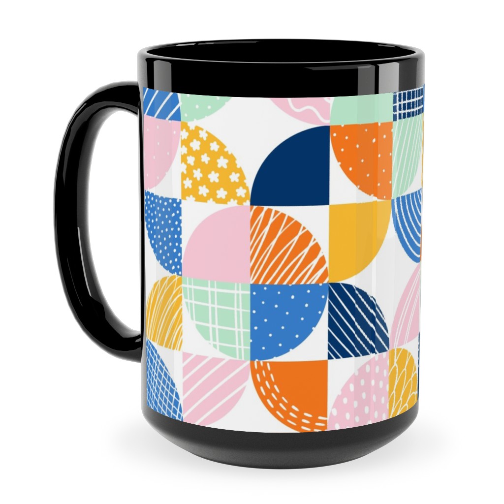 Modern Quilt Pattern - Multi Ceramic Mug, Black, , 15oz, Multicolor