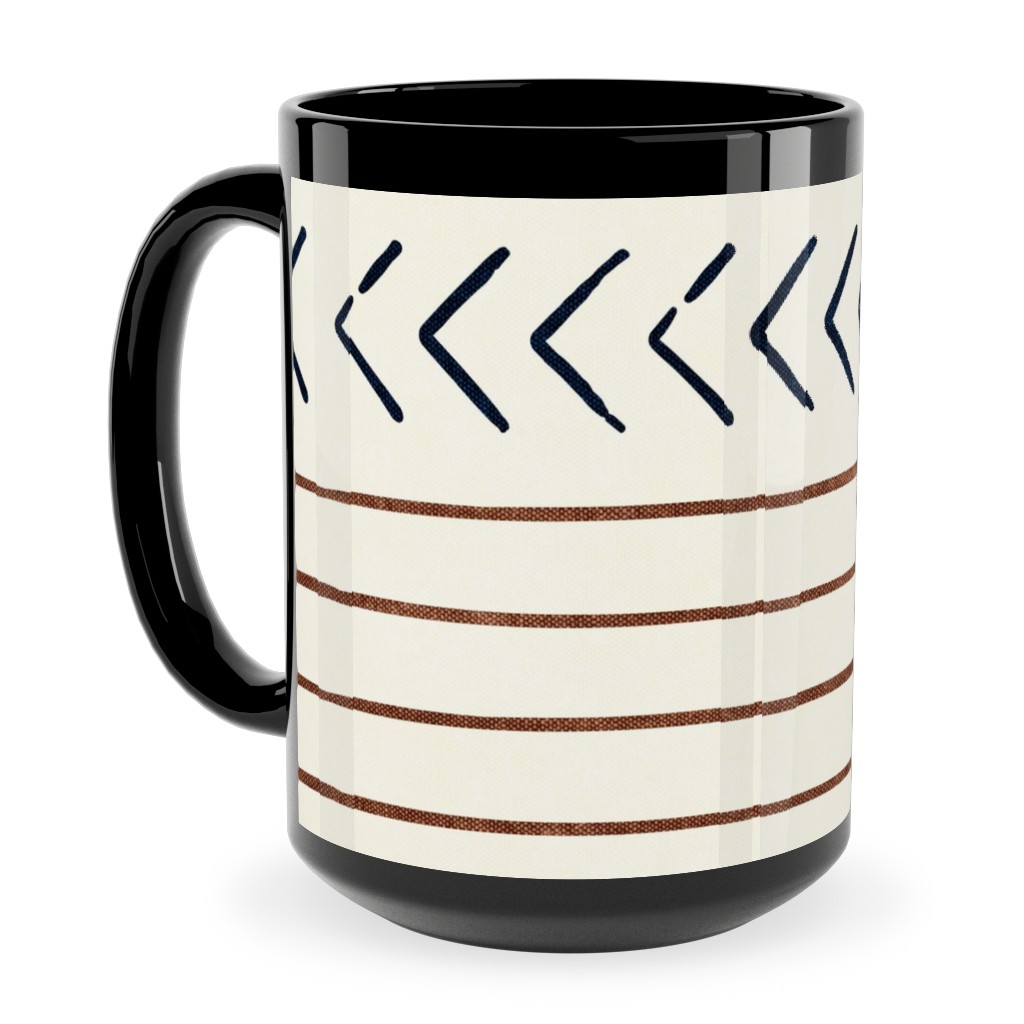 Arrow Stripes Mud Cloth Modern Ceramic Mug, Black,  , 15oz, Beige