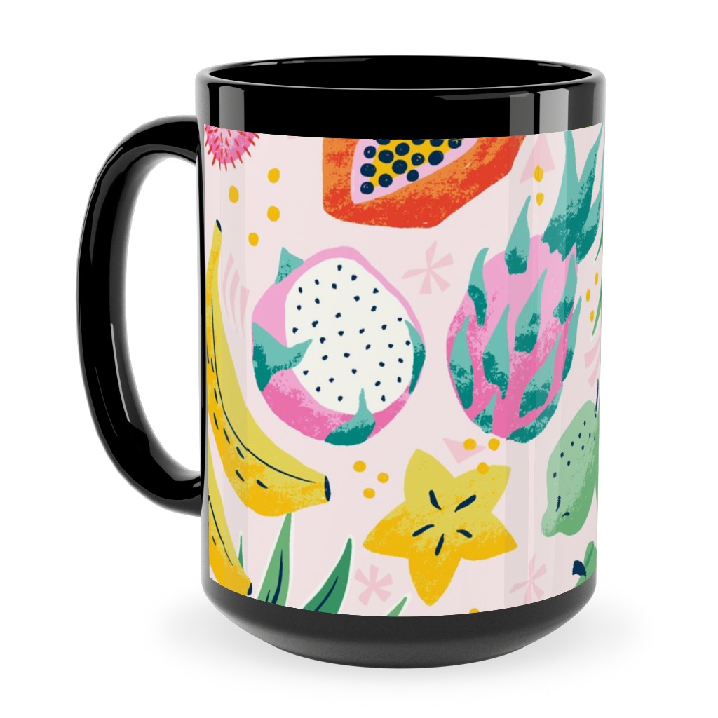 Tropical Fruit - Multi Ceramic Mug, Black,  , 15oz, Pink