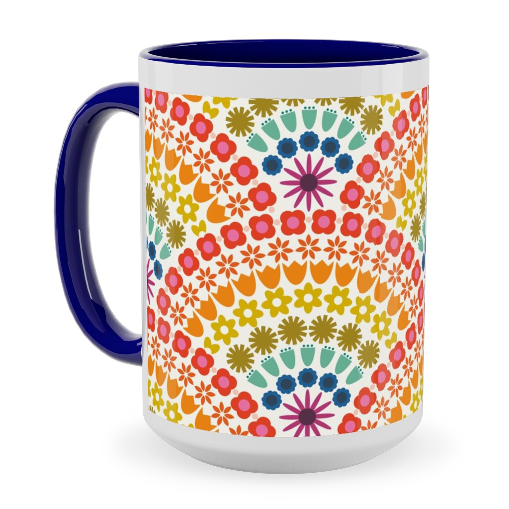 Rainbow Flower Scallops - Multi Ceramic Mug, Blue, , 15oz, Multicolor