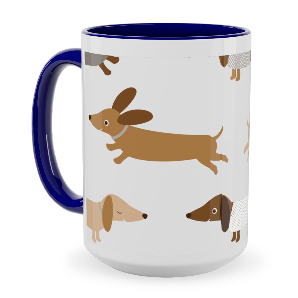 Daschunds Ceramic Mug, Blue, , 15oz, Gray, Silver Lining