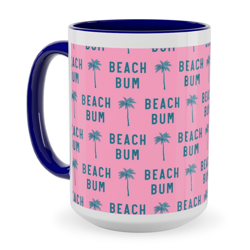 Beach Bum - Teal on Pink Ceramic Mug, Blue,  , 15oz, Pink