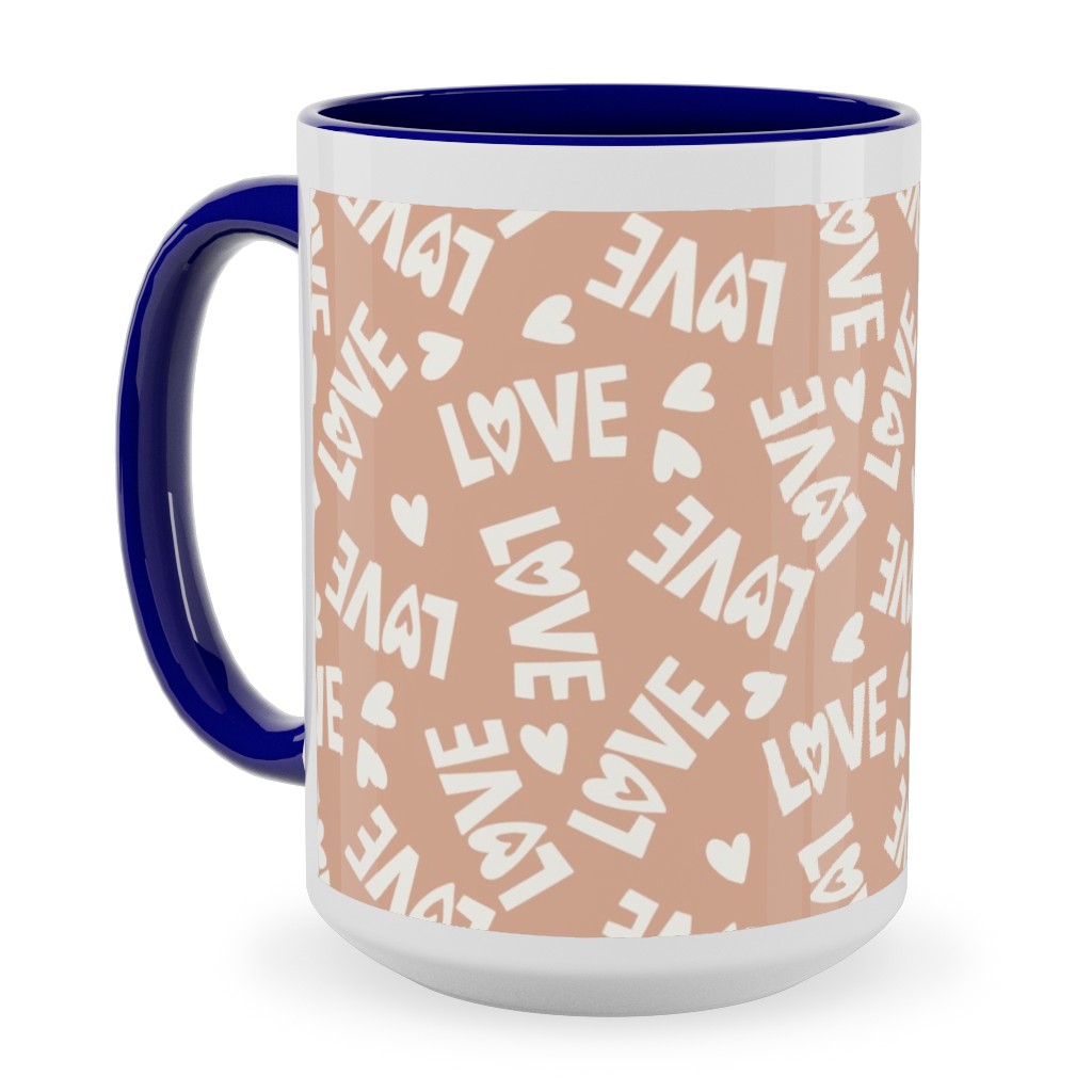 Retro Love - Muted Pink Ceramic Mug, Blue, , 15oz, Pink, Bright Pink