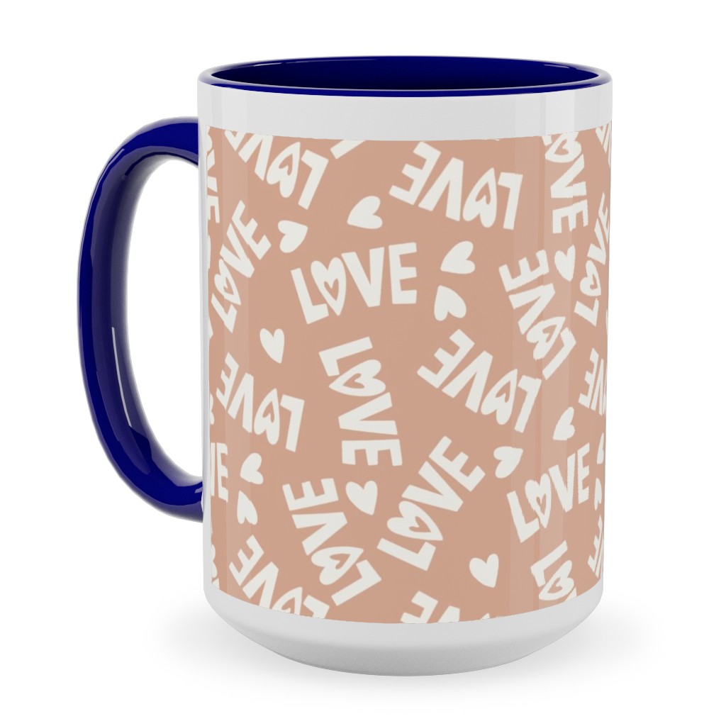 Retro Love - Muted Pink Ceramic Mug, Blue,  , 15oz, Pink