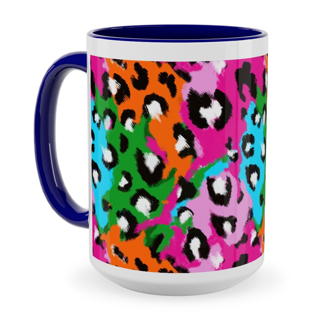 Leopard Print - Multi Ceramic Mug, Blue, , 15oz, Multicolor
