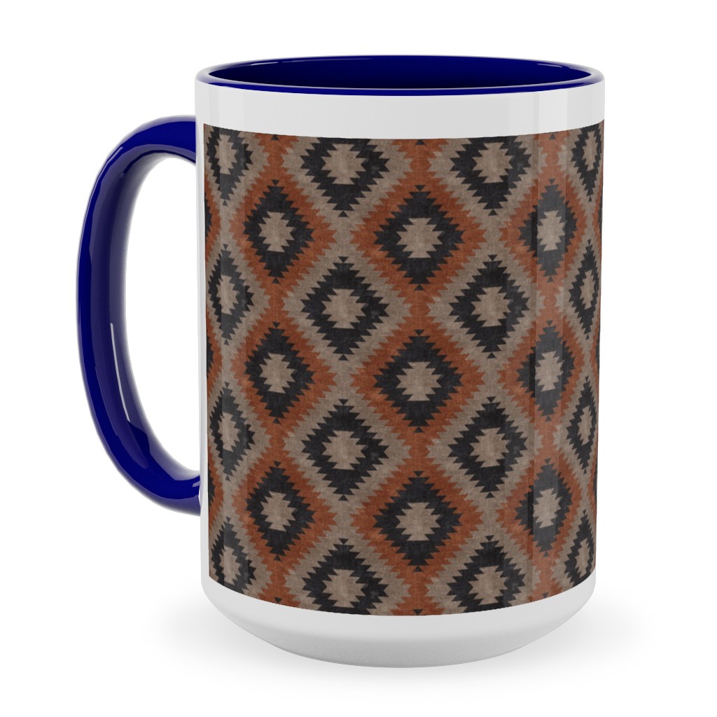 Aztec Ceramic Mug, Blue, , 15oz, Brown, Taupe