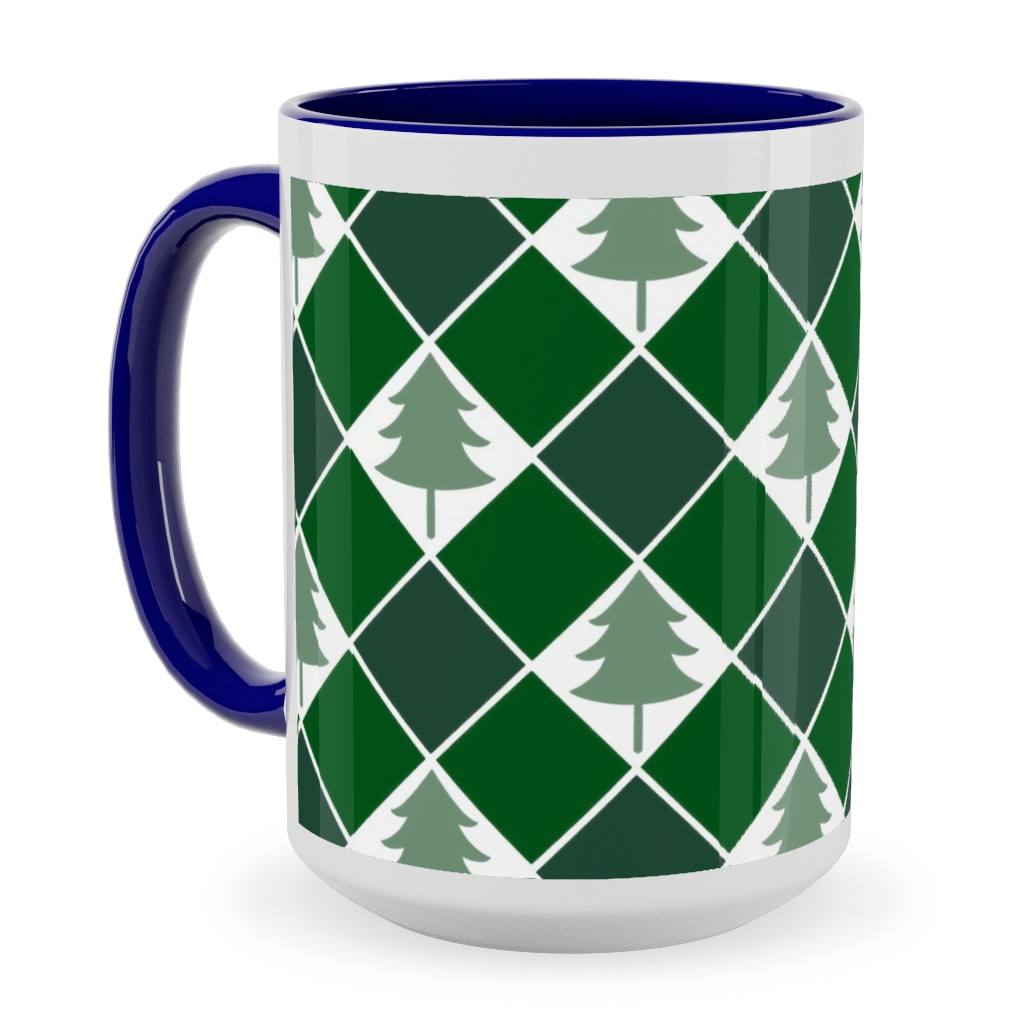 Christmas Tree Checkers - Green Ceramic Mug, Blue,  , 15oz, Green