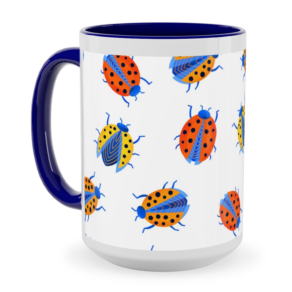 Classic Ladybugs Ceramic Mug, Blue, , 15oz, Multicolor, White