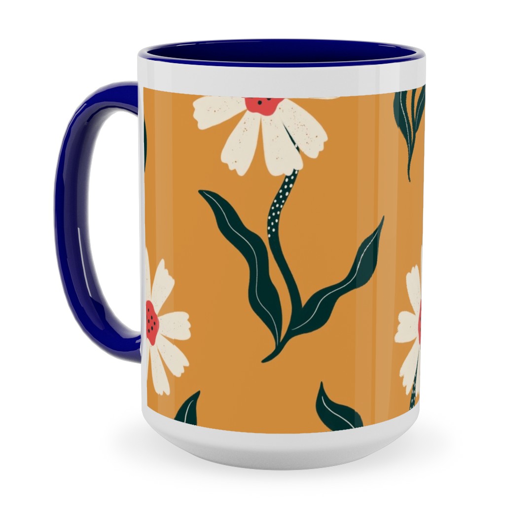Flower Power - Orange Ceramic Mug, Blue,  , 15oz, Yellow