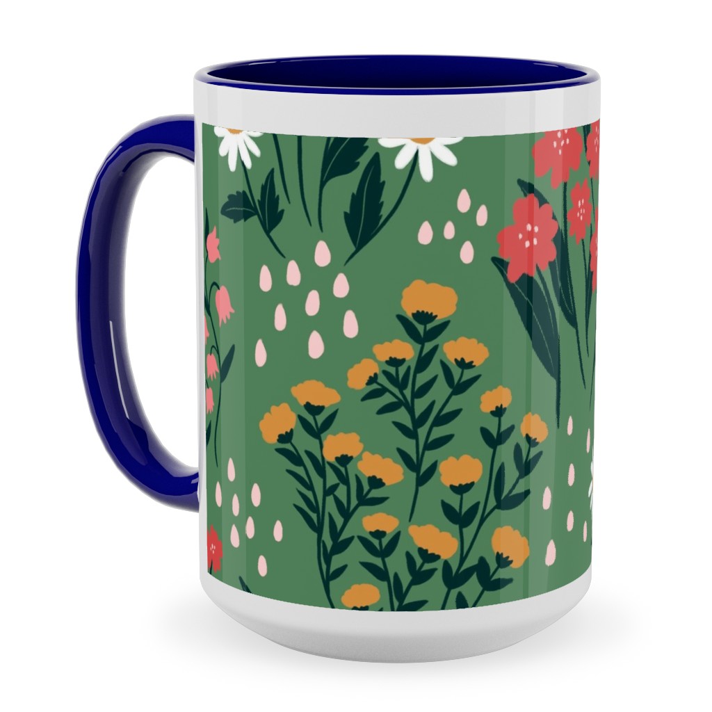 Flowerbed Ceramic Mug, Blue, , 15oz, Green, Classic Green